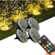 kit 4 faretti a LED con picchetto ricarica solare luce RGB + Bianca TELECOMANDO