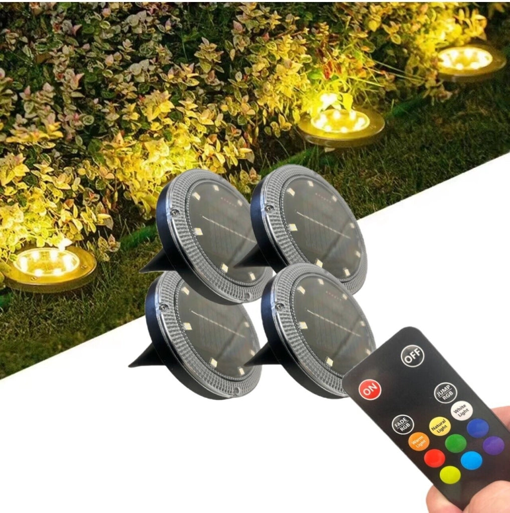 kit 4 faretti a LED con picchetto ricarica solare luce RGB + Bianca TELECOMANDO