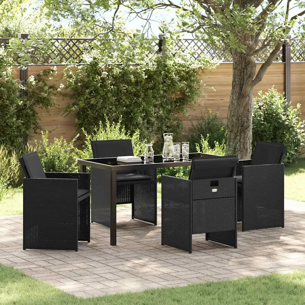Set da Pranzo per Giardino con cuscino 5 pcs Nero polyrattan