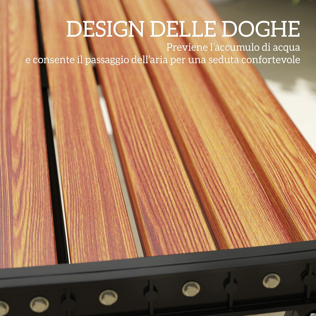 Panchina per Esterno 2 Posti in Metallo, 124x39x39 cm, Color Legno e Nero
