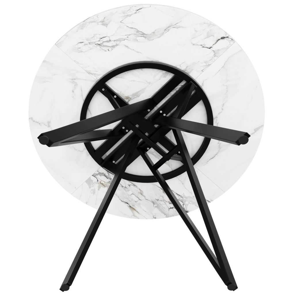 Tavolo rotondo da pranzo 100x100x76 cm in MDF effetto marmo nero con struttura in metallo