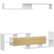 Mobile TV Ripiani e Armadietto a Ribalta con Mensola a Muro 153,6x25x42 cm Bianco e Legno Naturale