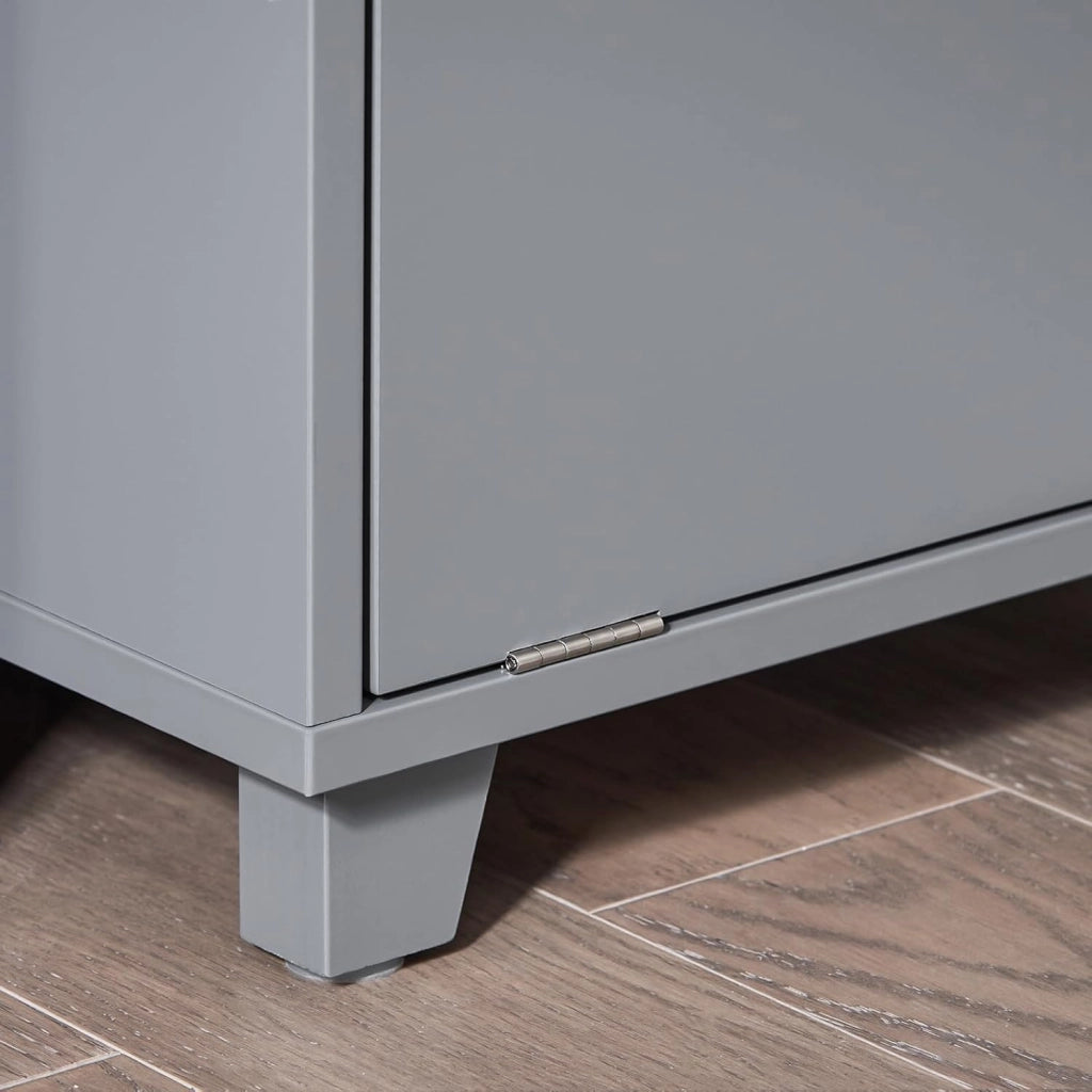 Mobile Bagno con Sacco Portabiancheria a Ribalta – Mobiletto Bagno Stretto con 2 Ripiani, Cesto Portabiancheria – Cesta per la Biancheria per Lavanderia, Grigio Scuro, 35x105x30cm BZR146-DG
