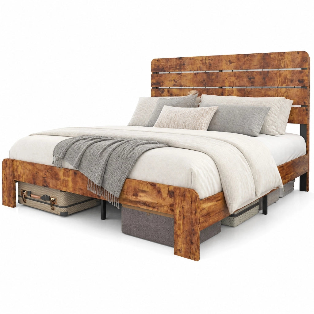 Letto 140x200 cm in MDF e metallo marrone con rete a doghe in ferro