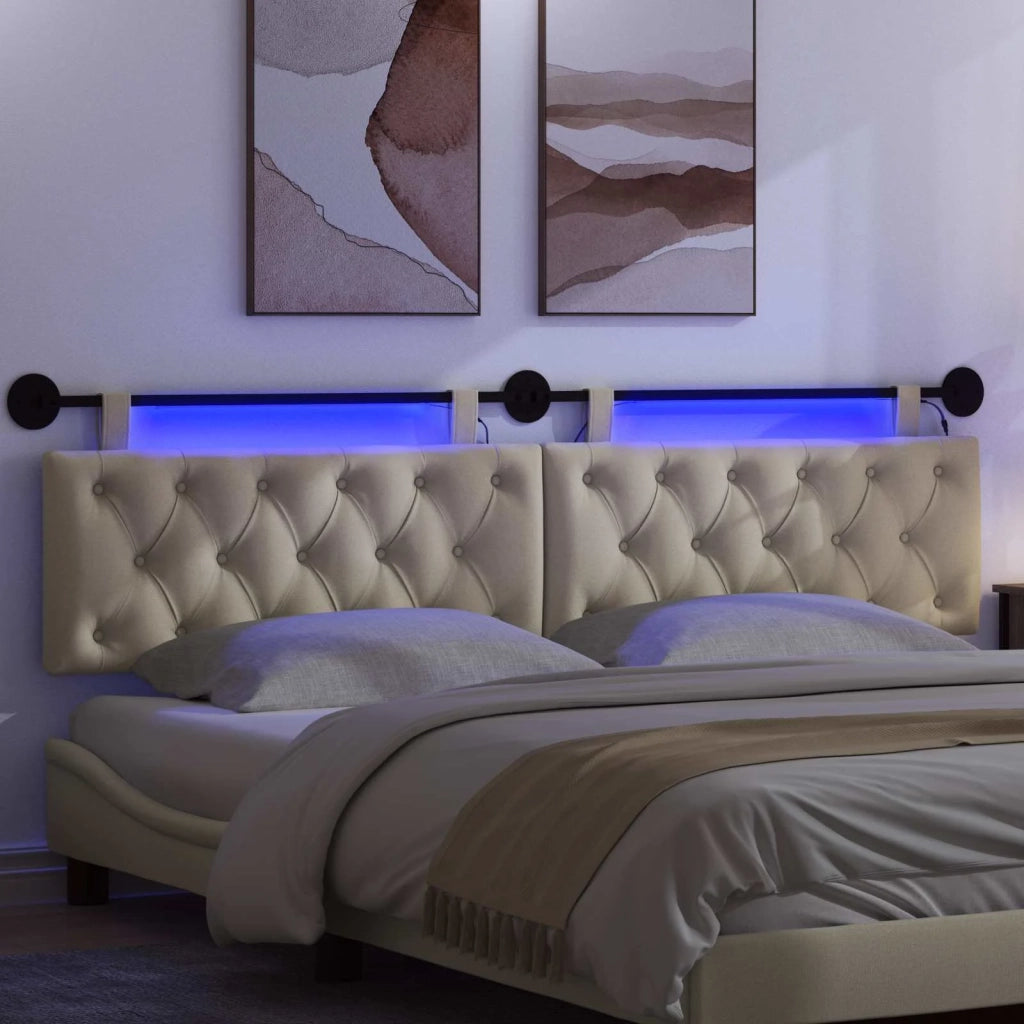 Testiera | Testata sospesa Con luce LED Crema Tessuto