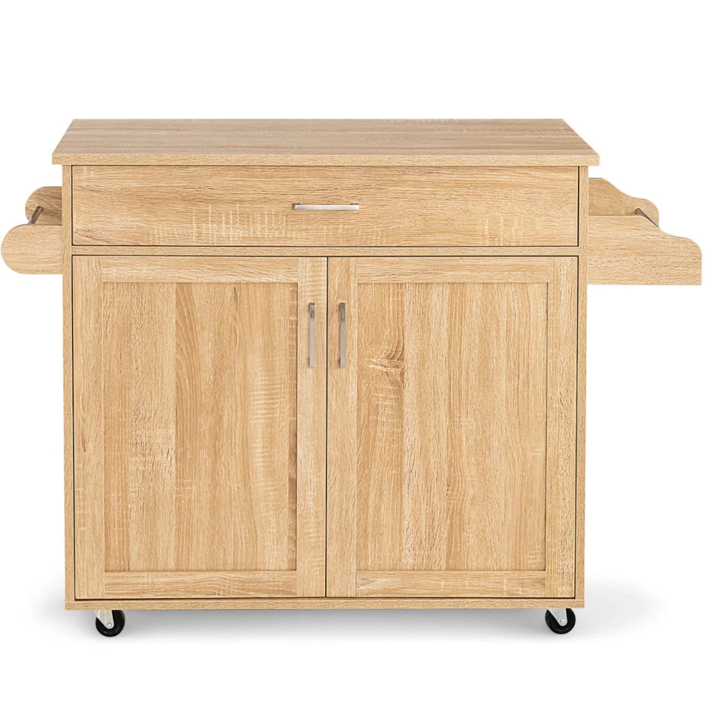 Carrello da cucina con ruote 116 x 40 x 85 cm con ampi spazi di stoccaggio moderni in legno di caucciù naturale 20_0019551
