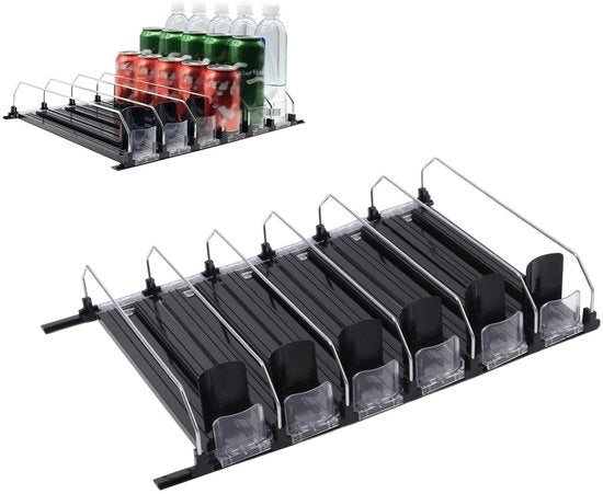 Dispensatore automatico di bottiglie e lattine - Organizzatore adattabile - Bottiglie/Lattine - Materiale ABS resistente alla abrasione - Solida struttura portante - Organizzazione spaziale efficiente - Organizzatore per bevande