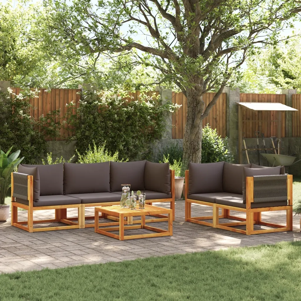 vidaXL Set di divani da giardino 6 pezzi con cuscini in legno di acacia e corda