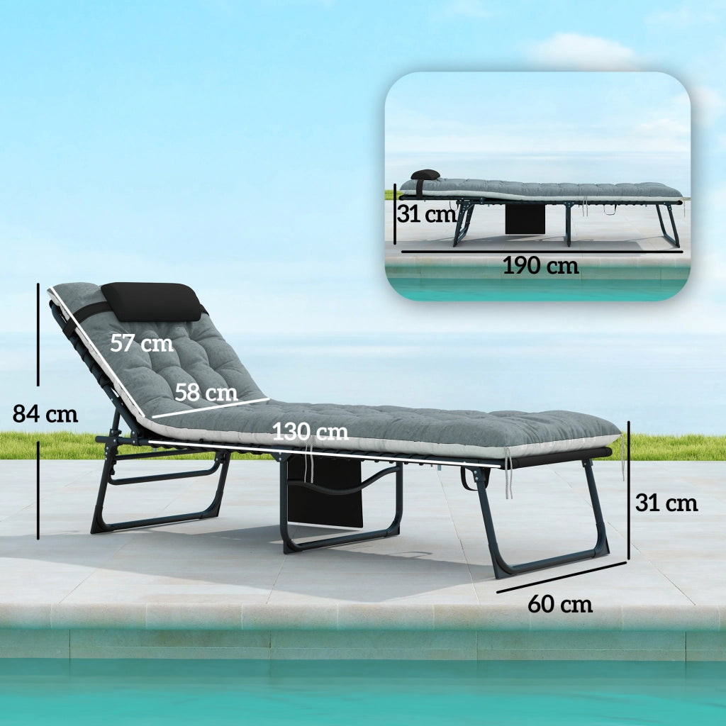 Lettino prendisole pieghevole e regolabile con cuscino ¨C zephmum ¨C grigio 60x190x31cm