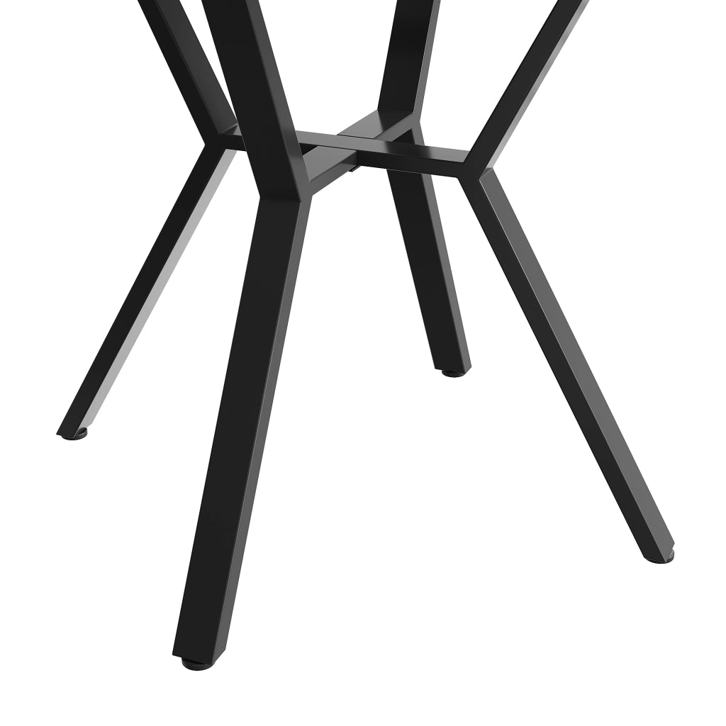 Tavolo da pranzo rotondo con piano effetto marmo in MDF e base metallica nera a X raggio 50 cm altezza 75 cm