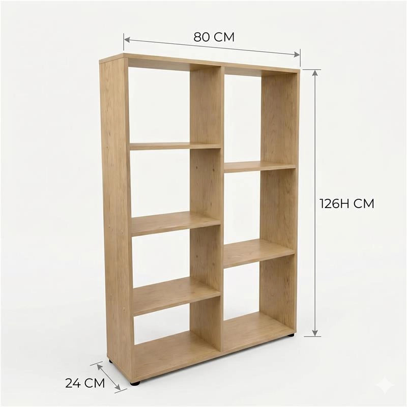 LIBRERIA IN MDF ROVERE CON RIPIANI SFALSATI MISURE: 80X24X126 CM