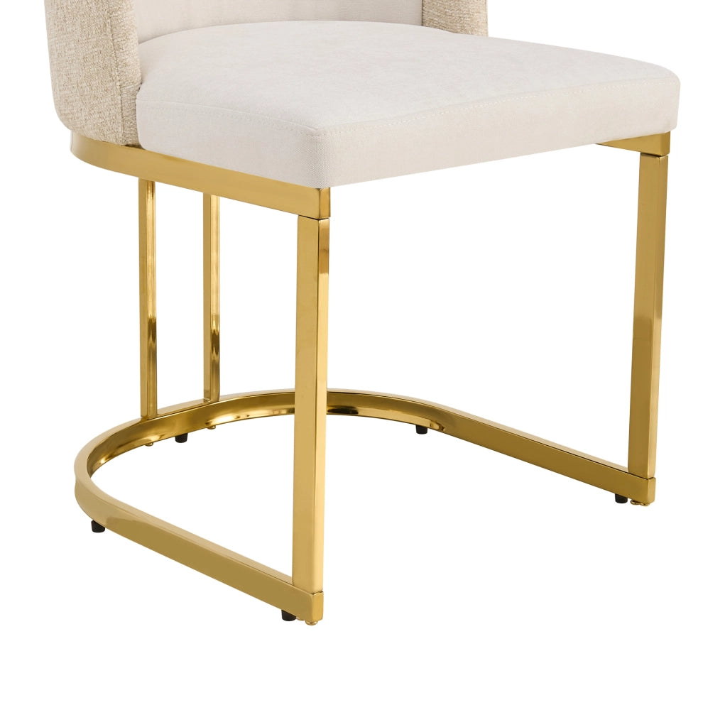 Set di 2 sedie in ciniglia beige e oro con doppio schienale