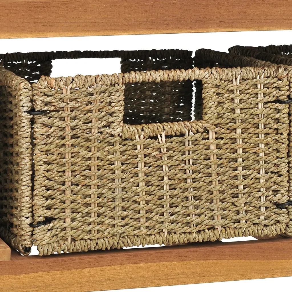 VanitÃ  da Bagno e 3 Cestini Legno Massello di Teak 132x45x75 cm cod mxl 75246