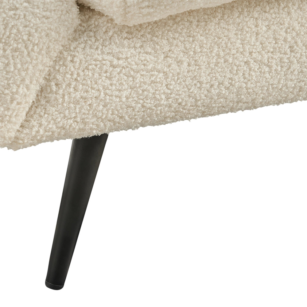 Divano Bianco Boucle Gambe in metallo 210 x 90 cm con cuscini Retro