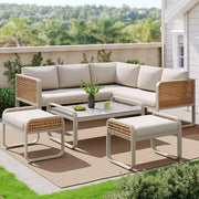 Set da giardino in rattan per 6-7 persone - Zephmum - Divano angolare con gambe regolabili, cuscini inclusi, beige