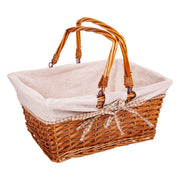 Cesto in vimini foderato con manico pieghevole marrone 38x30x17/30h