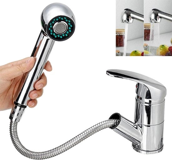 Kraan da bagno con scarico a doppia funzione, miscelatore da cucina 360° rotativo con un maniglione di cromo, funzione di regolazione caldo-freddo, adatto per cucina, bagno e bar