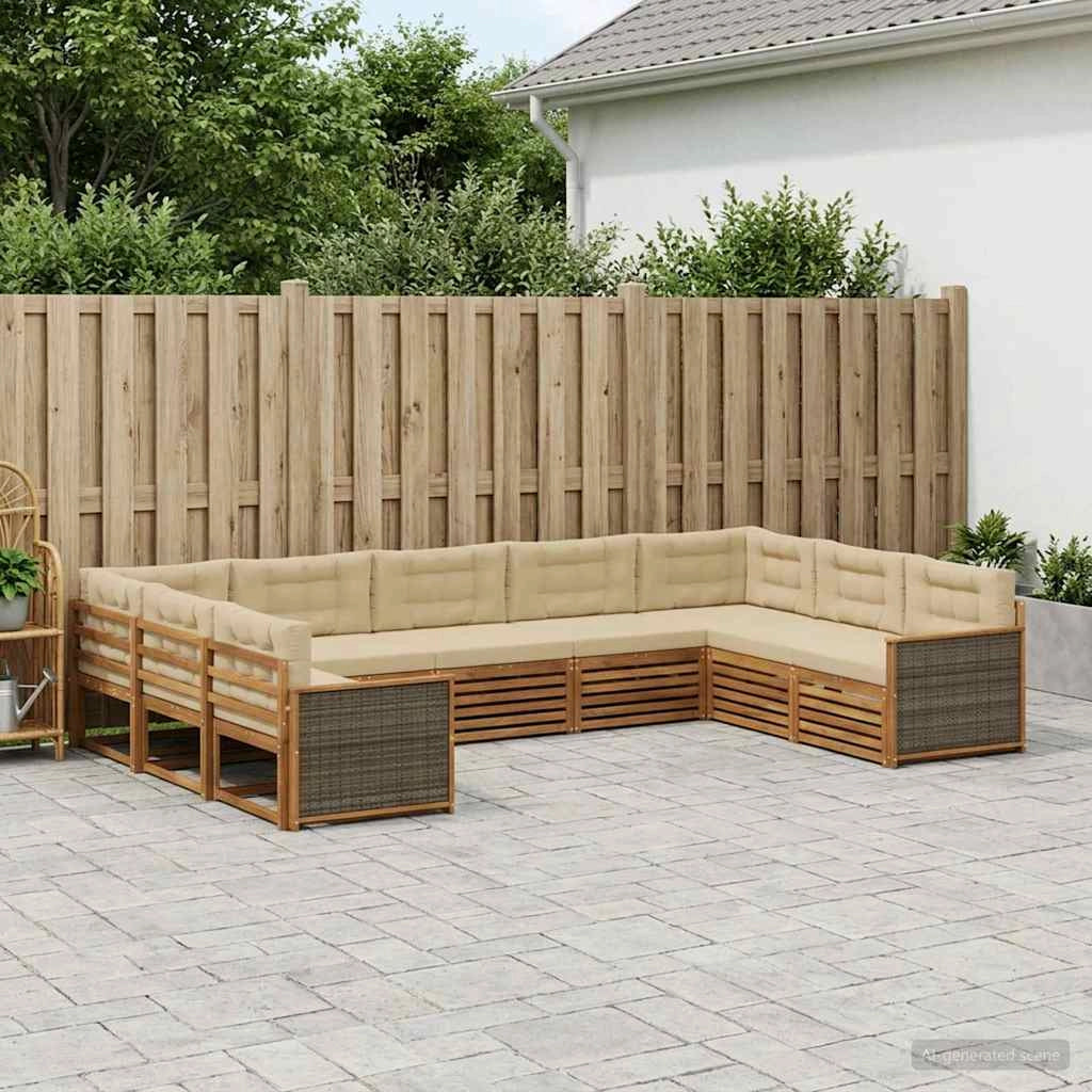 Set di divani da esterno 9 pz Naturale e Beige 3383831