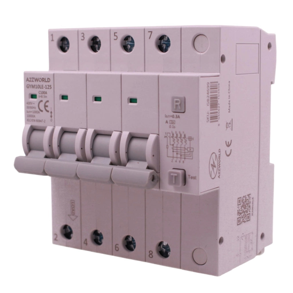 RCBO Interruttore Magnetotermico Differenziale Tipo A Curva C 4P Veri 5M 10kA 300mA, AC 400V IP20 GYM10LE-125, Disponibili 63A 80A 100A (C100A)