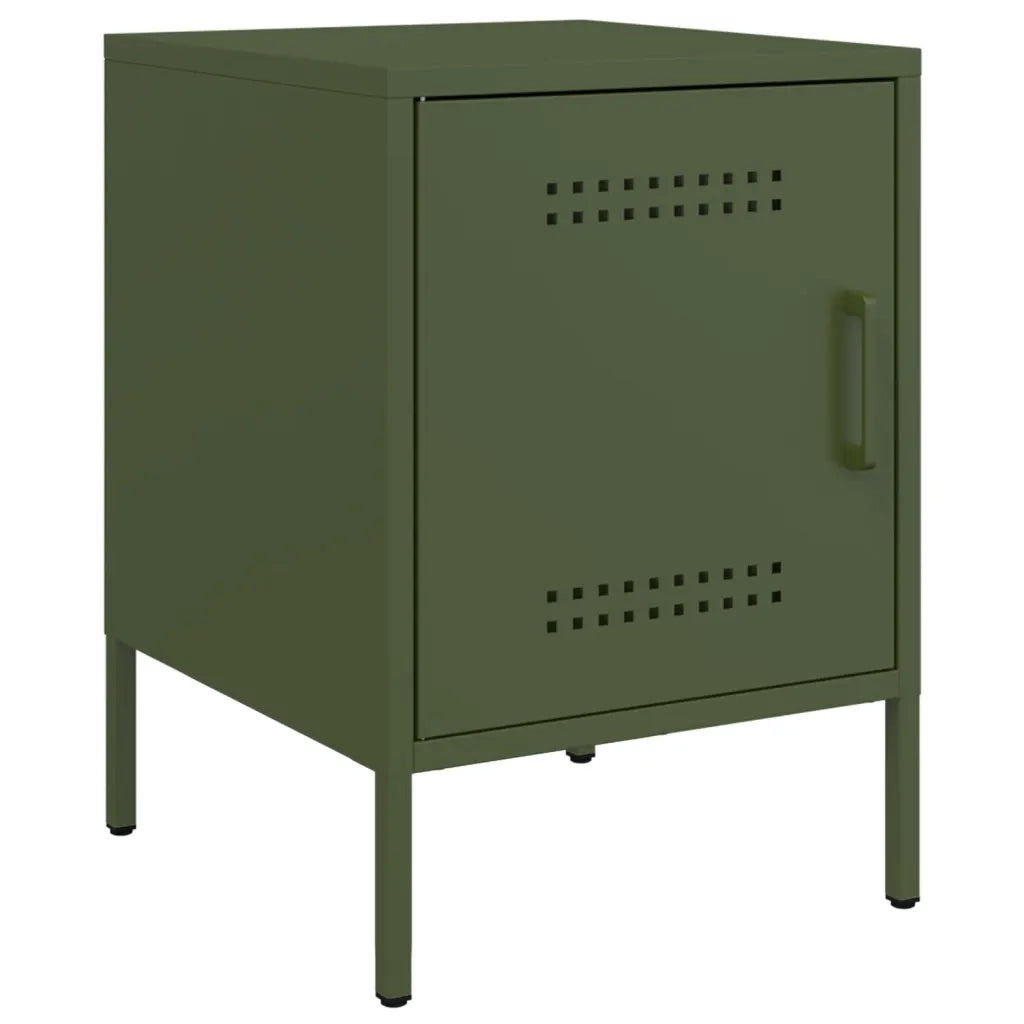 Set di 2 Comodini | Armadio da Notte | Mobiletto da notte Verde Oliva 36x39x50,5 cm in Acciaio