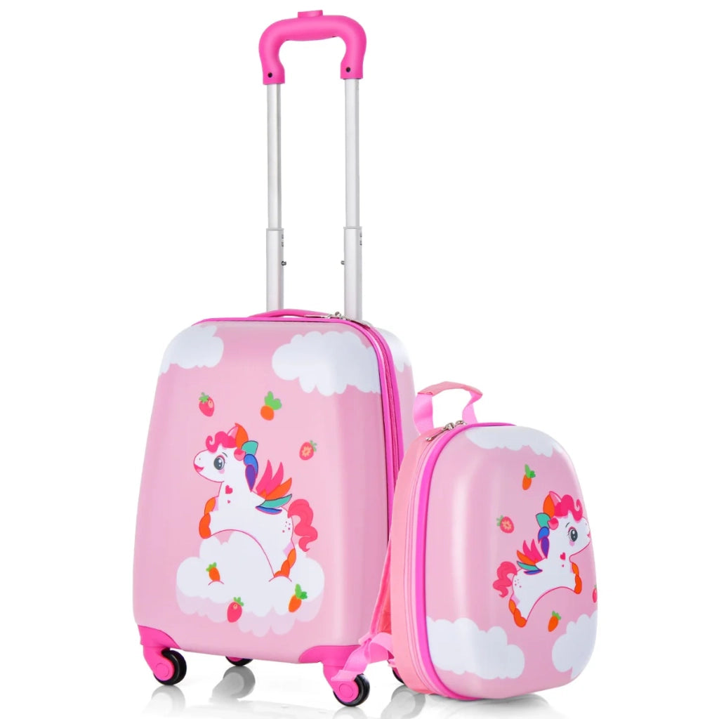 Set di 2 valigie per bambini: valigia 32,5 x 22 x 46,5 cm zaino 25 x 10,5 x 31 cm design ergonomico e divertente in plastica ABS rosa e viola 20_0014617