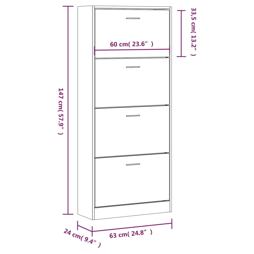 Scarpiera Bianco Lucido 63x24x147 cm in Legno Multistrato 342546