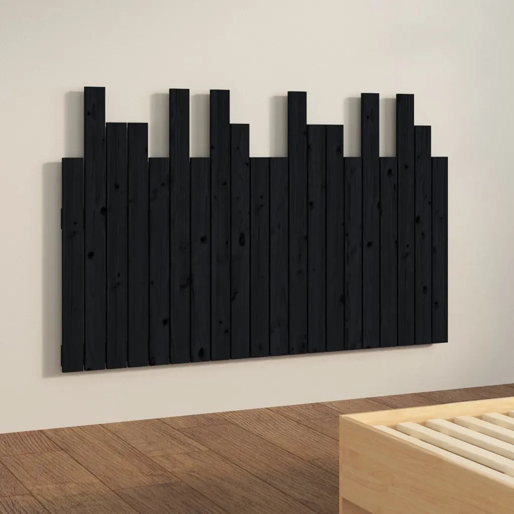 Testiera da Parete Nera 127,5x3x80 cm in Legno Massello di Pino 824792