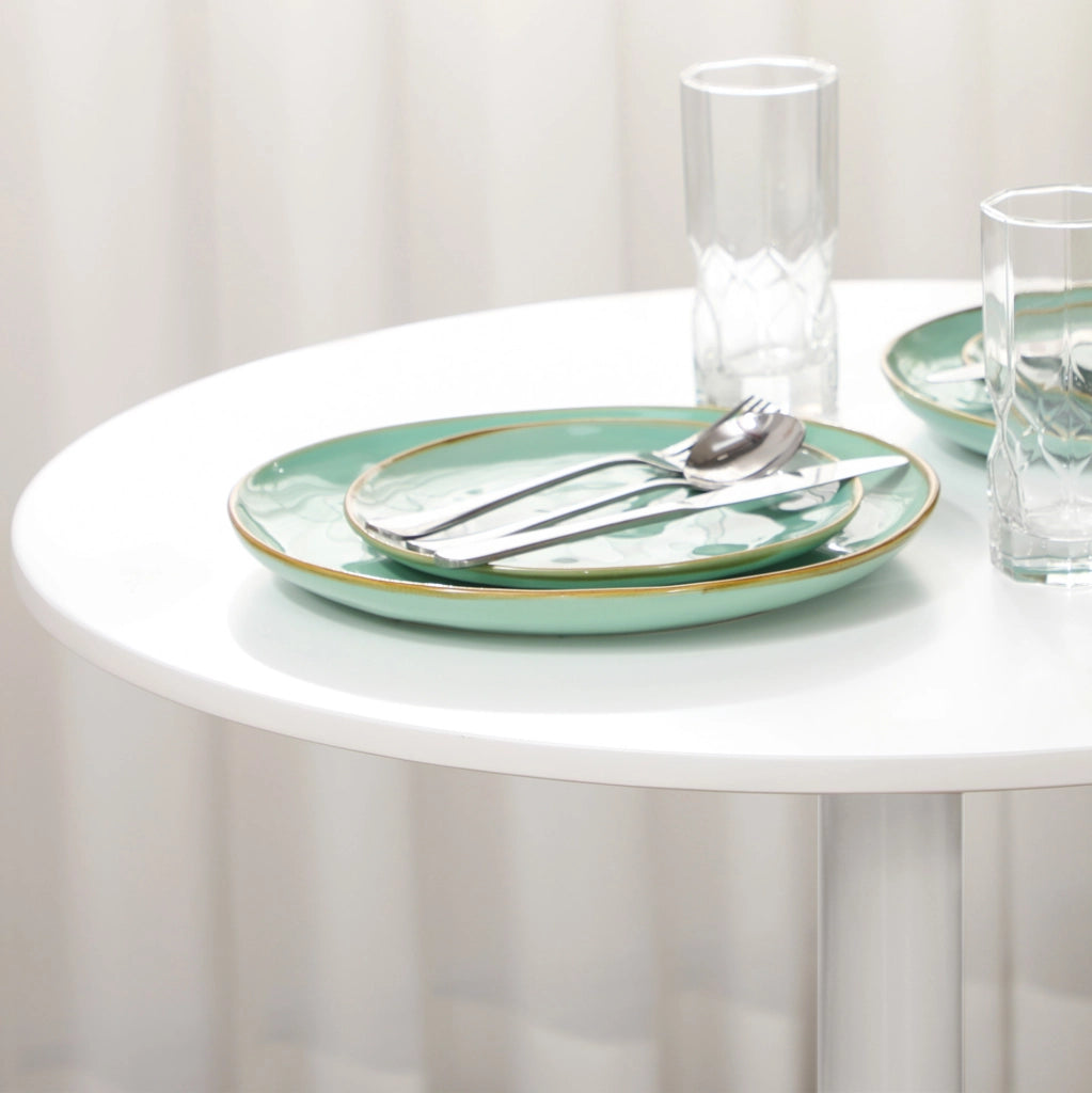 Tavolo rotondo da cucina ?70 x 75 cm in MDF bianco con base in acciaio