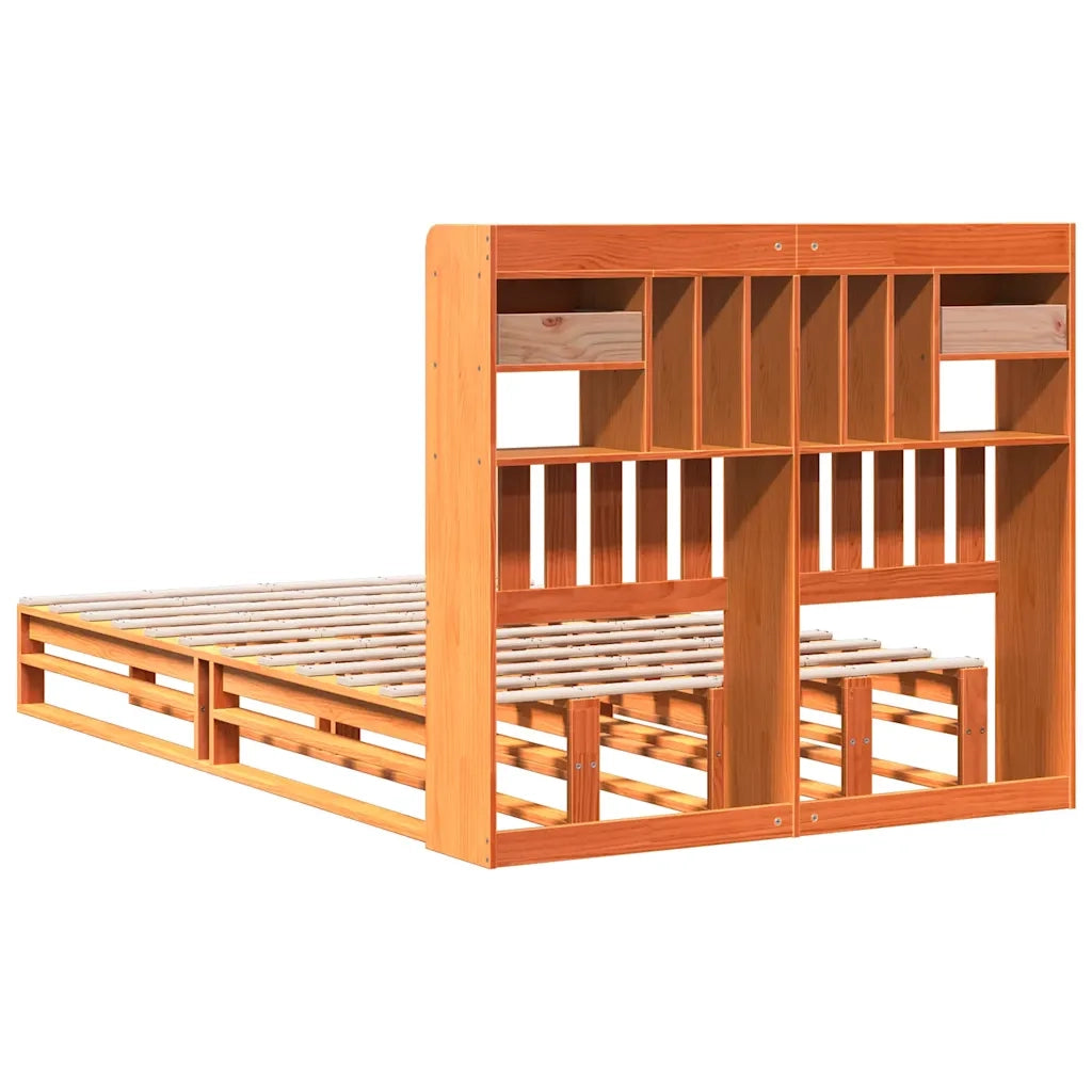 Letto Libreria senza Materasso Marrone Cera 135x190 cm in Pino