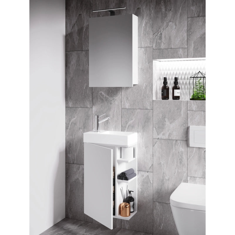Forma di Ezooza Mobile Sospeso con lavabo in ceramica di alta qualità ed armadietto a specchio, Bianco ,