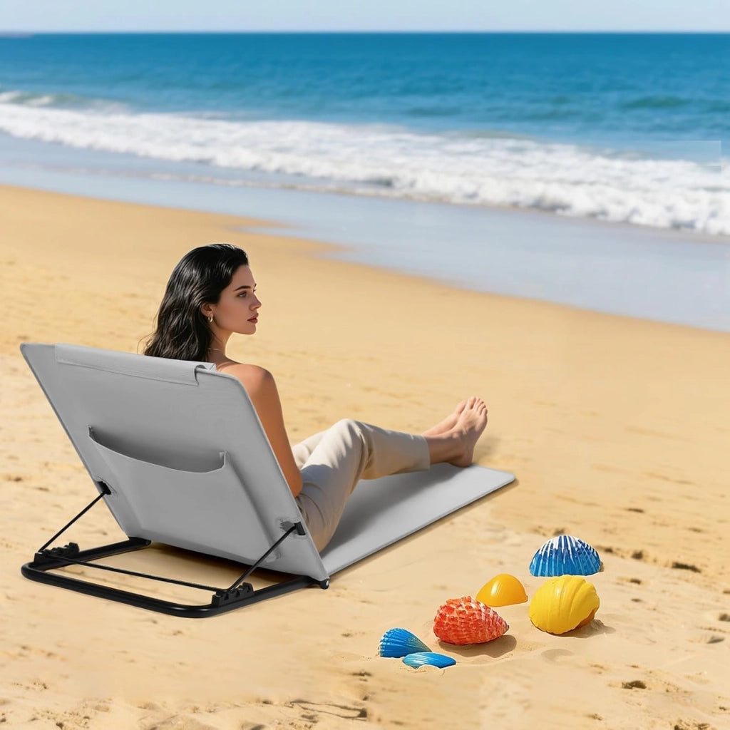 Set di 2 Lettino da Spiaggia, Lettino Prendisole, Lettino Pieghevole, Schienale Regolabile in 3 Angolazioni, con Poggiatesta, Sdraio da Spiaggia, in Oxford e Metallo,Grigio Chiaro