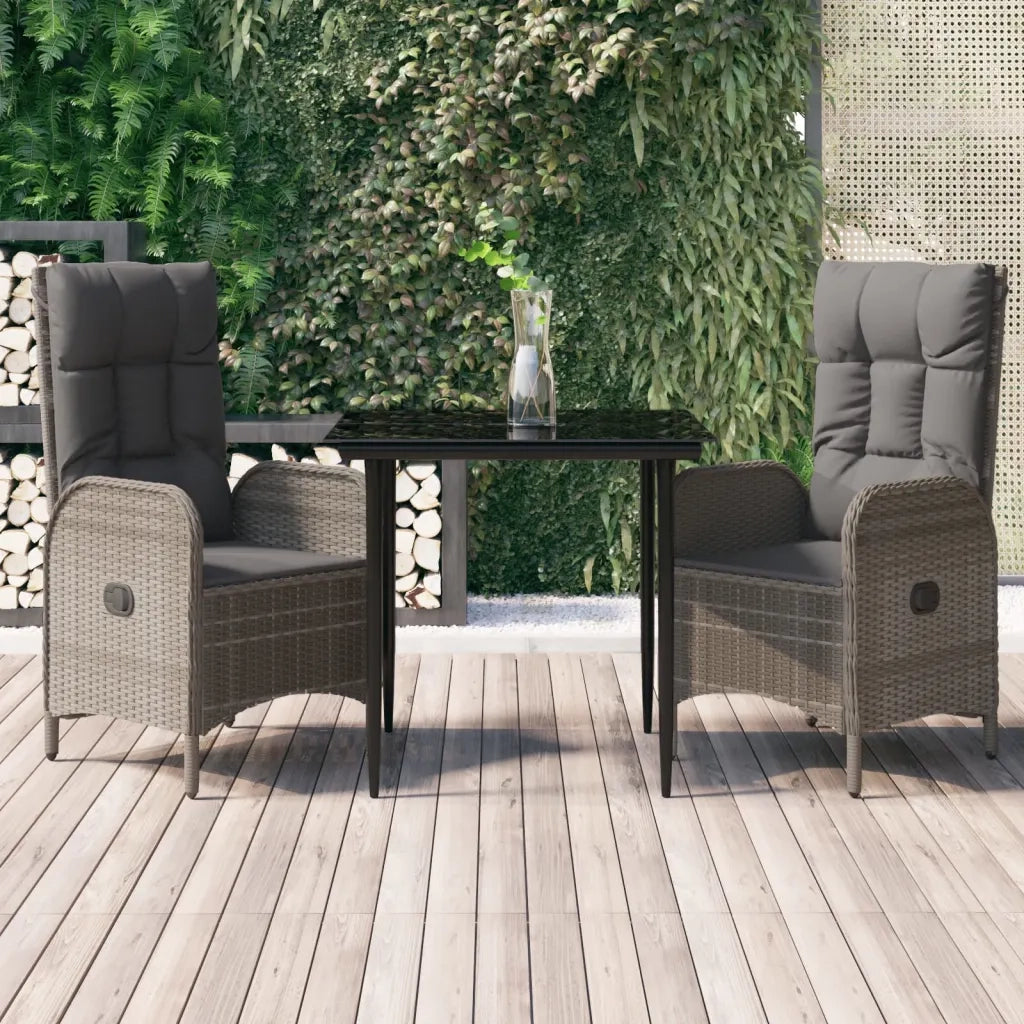 Set Salotto Giardino 3 pz con Cuscini Nero e Grigio Polyrattan 3185177
