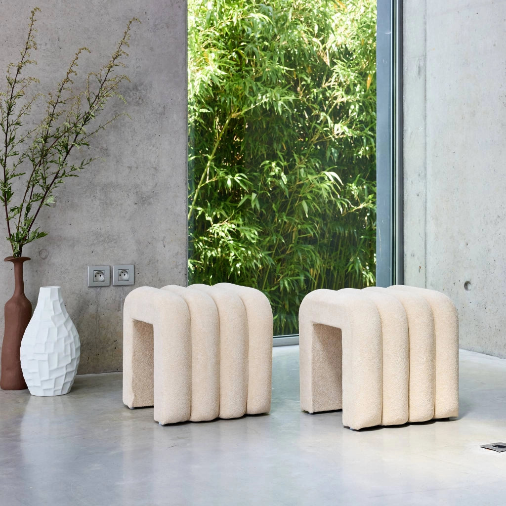 Set 2 pouf contemporanei in tessuto, beige