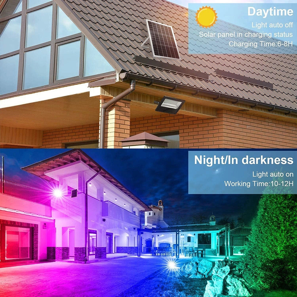 Trade Shop - Faro A Led Proiettore Con Pannello Solare 40 W Rgb Con Telecomando Esterno Ip65 Sl-rgb-40w -