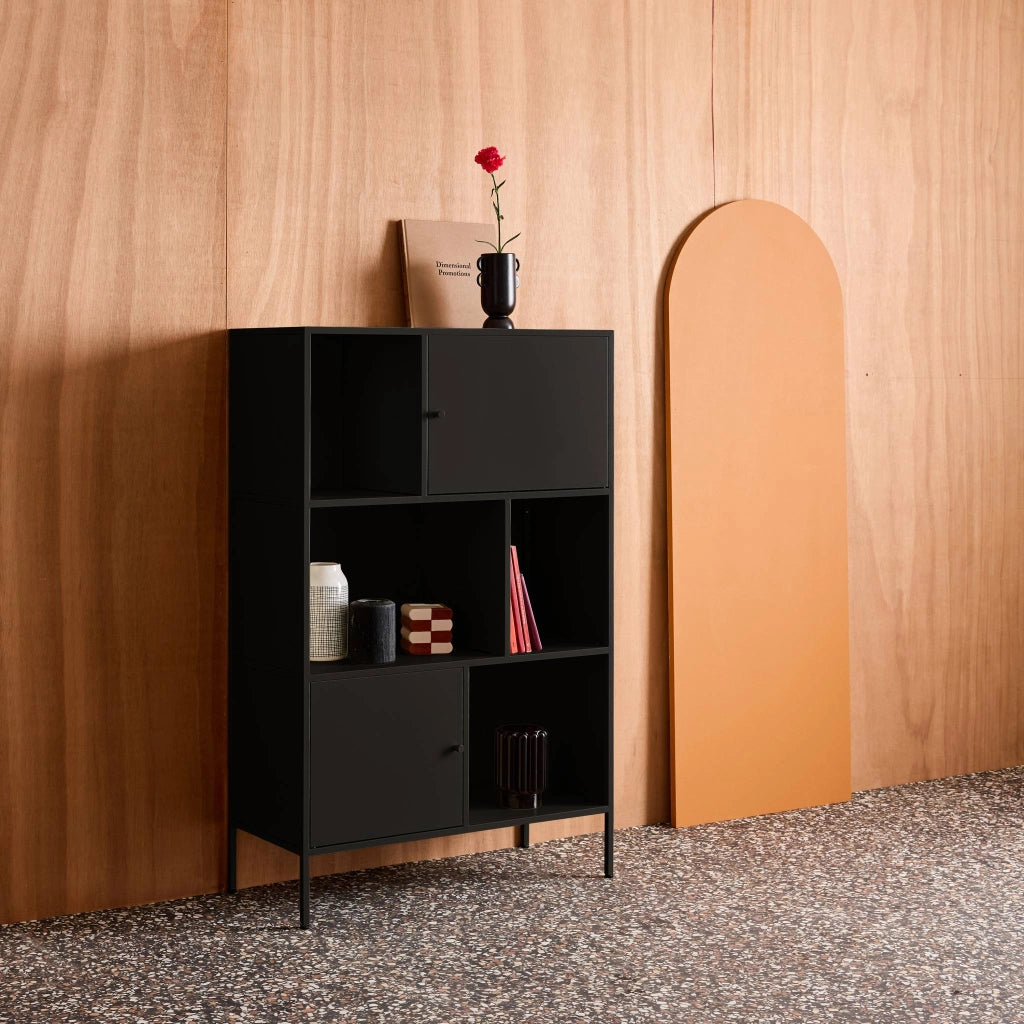 Credenza industriale in metallo con 6 scomparti, nero