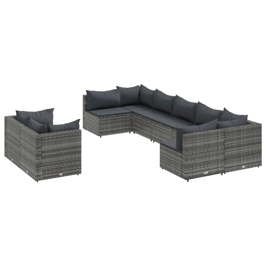 Set Divano da Giardino 9 pz con Cuscini Grigio in Polyrattan