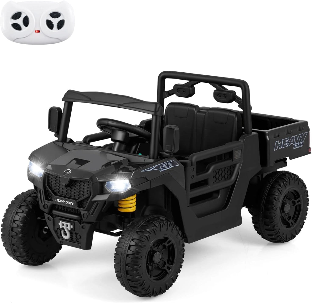 12V Macchina Elettrica per Bambini 2 Posti, Auto Elettrica con Cassone Ribaltabile, Telecomando, Musica, Storie, Luci LED e Sospensione a Molla, Giocattolo per Bambini 3-8 Anni (Blu Navy)