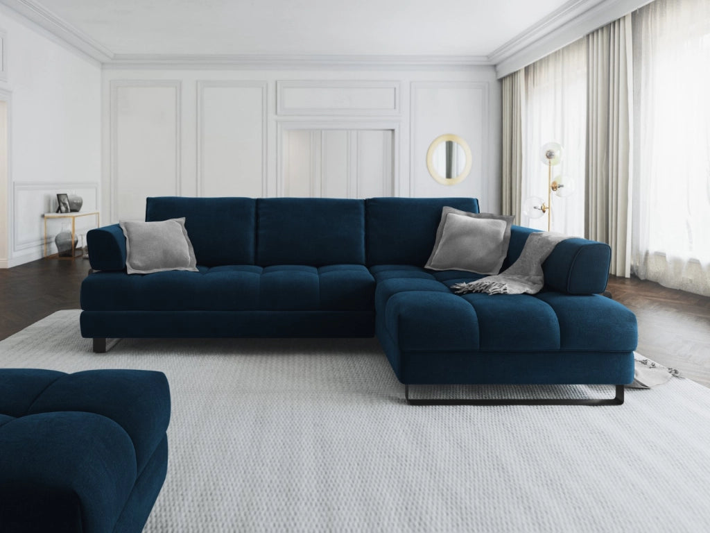 Cosmopolitan Design - Divano convertibile angolare destro con contenitore "Clinton" 5 posti in velluto blu reale 