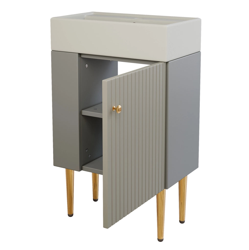 Mobile bagno a pavimento con lavabo in ceramica, grigio e bianco