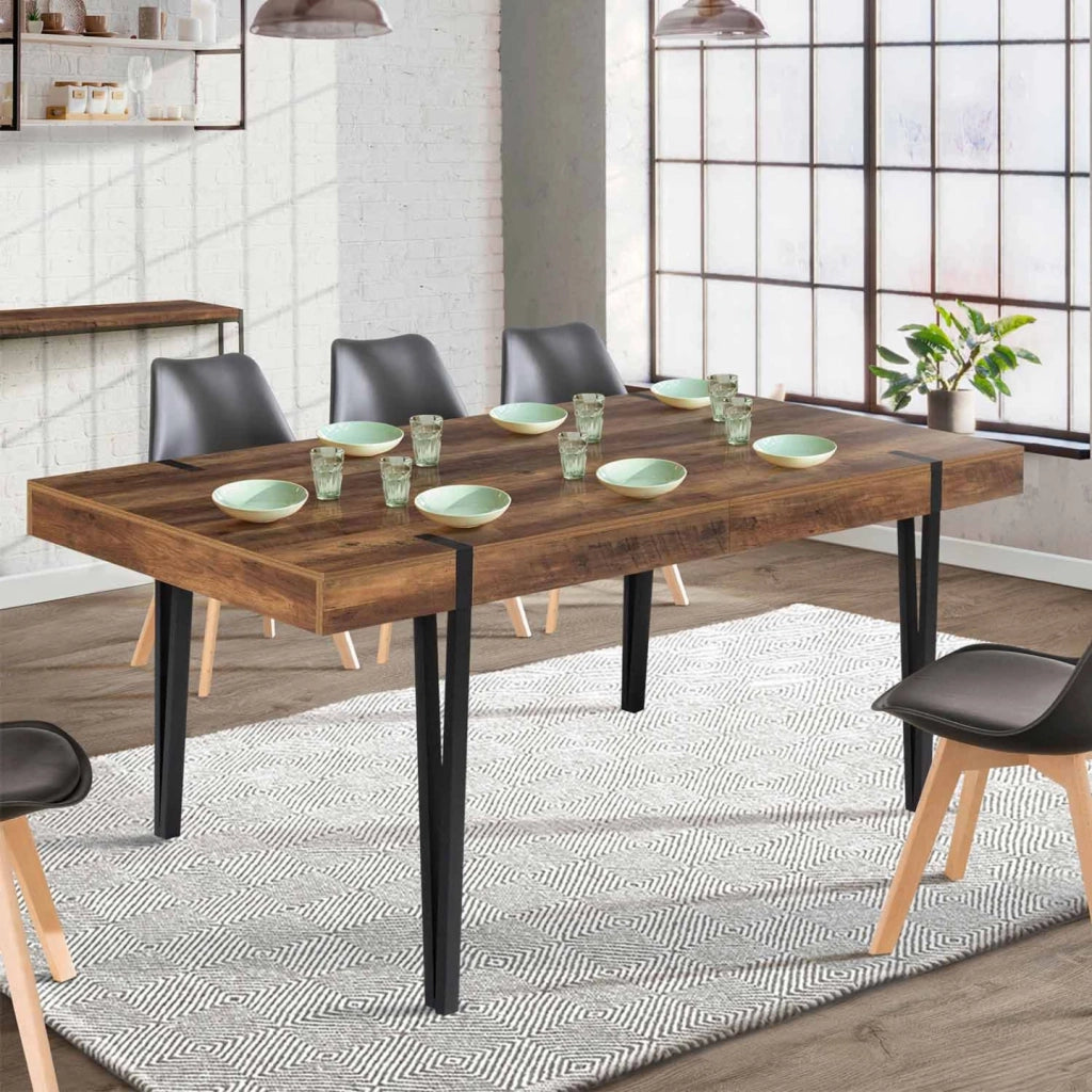 IDMarket - Tavolo da pranzo rettangolare allungabile AUSTRIA 6-10 persone legno nero gamba a spillo 160-200 cm