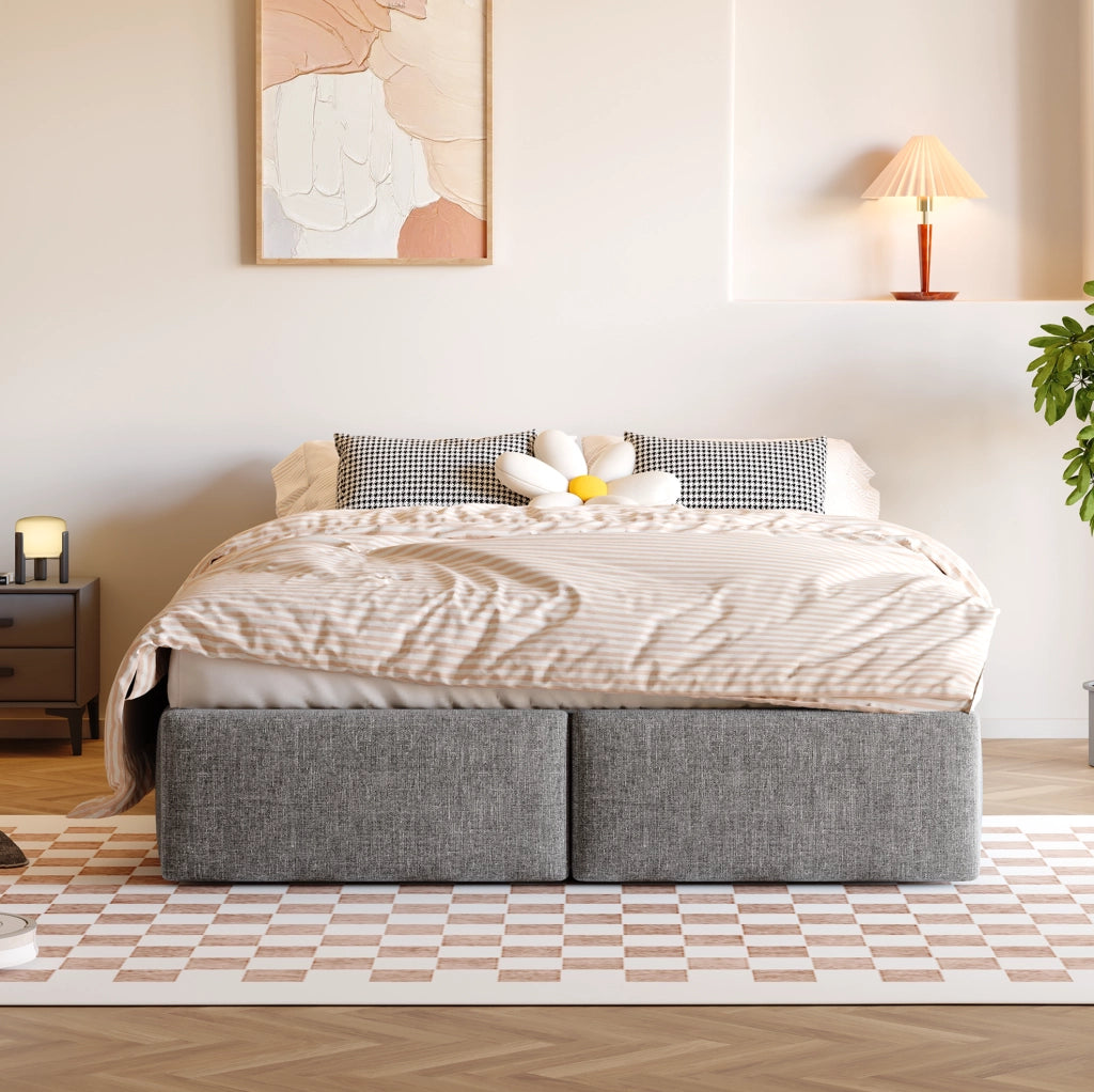 Letto imbottito 140x200 cm con contenitore idraulico e cassetti