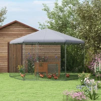 Recinto per Galline con Tetto e Porta Bloccabile in Acciaio per 10-15 Animali, 4x3.5x2.6m
