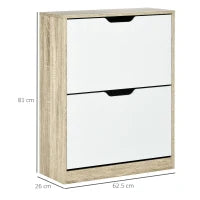Scarpiera Salvaspazio Slim a 2 Cassetti per 8 Paia di Scarpe 62.5x26x81 cm, Legno e Bianco
