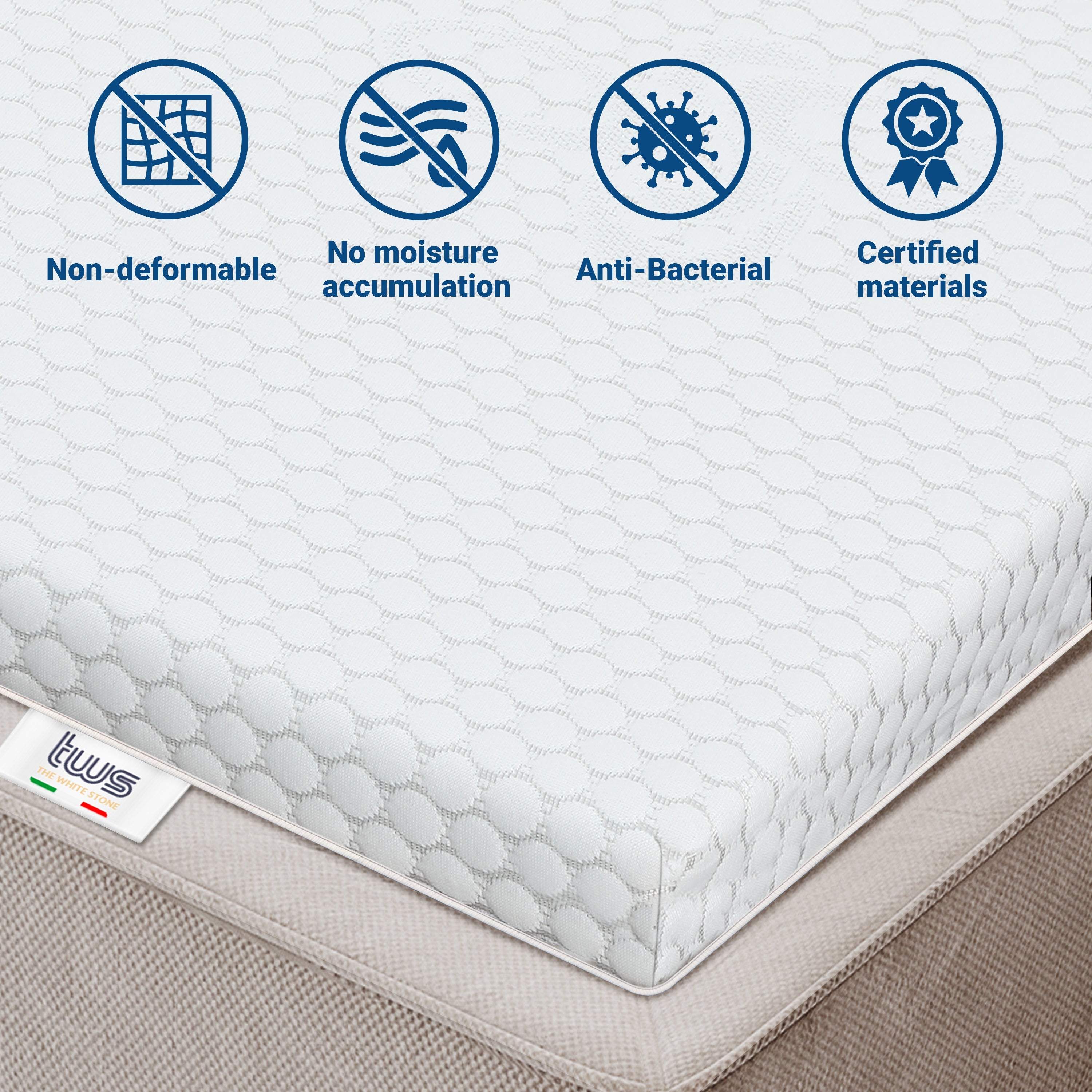 The White Stone Topper Memory Foam 140 x 200 | Correttore Materasso 6 cm | Coprimaterasso con Rivestimento Sfoderabile Antibatterico e Antimicotico