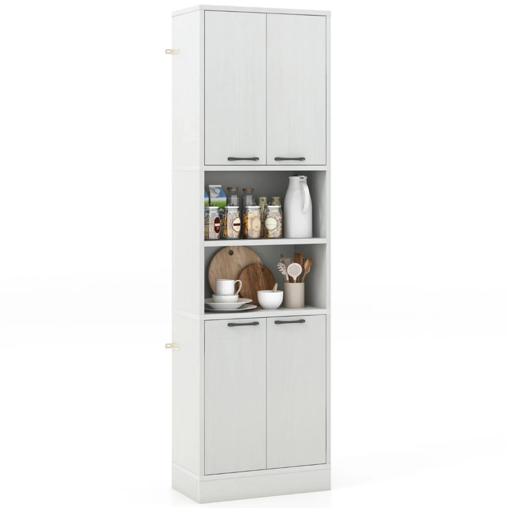 Mobile contenitore 56 x 30 x 190 cm con 4 ante e ripiani a giorno moderno MDF finitura rovere bianco 20_0010236