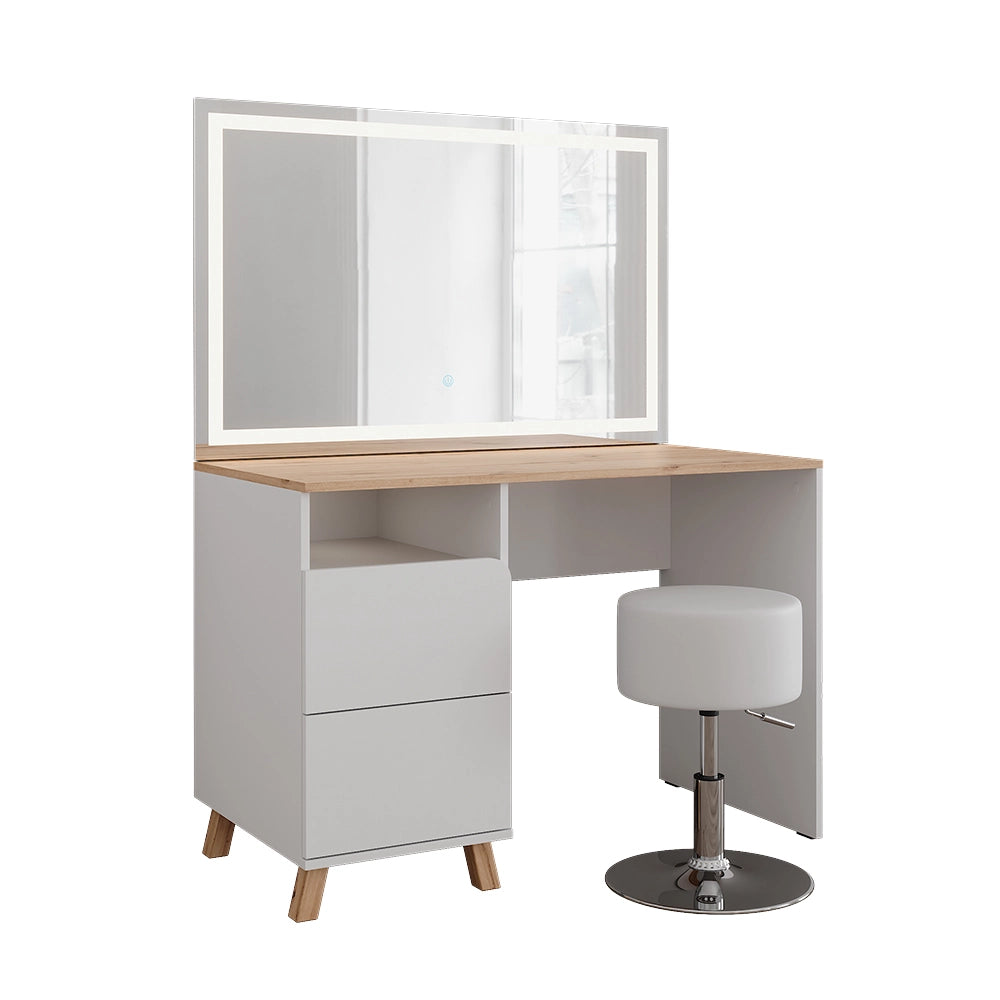 Vicco Tavolo da toeletta Bianco/Artisan 110 cm con sgabello e specchio LED