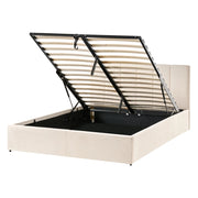 Letto contenitore Rivestimento in velluto beige 140 x 200 cm con testiera a doghe