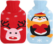 Borsa di acqua calda - cappuccio a maglia - sacchetto di calore rimovibile e lavabile - rosso e blu - 2 pezzi