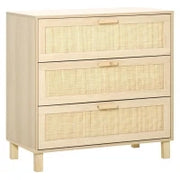 Cassettiera a 3 Cassetti in Legno e Rattan Stile Boho Chic, 80x40x80cm