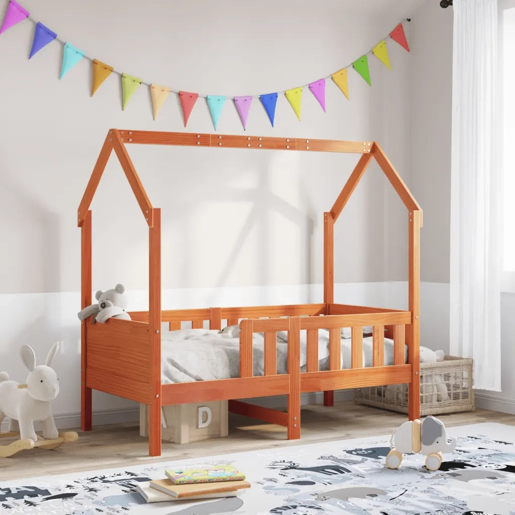 Giroletto Casetta Bambini | Letto Infantile | Lettino Marrone Cera 70x140 cm Massello Pino
